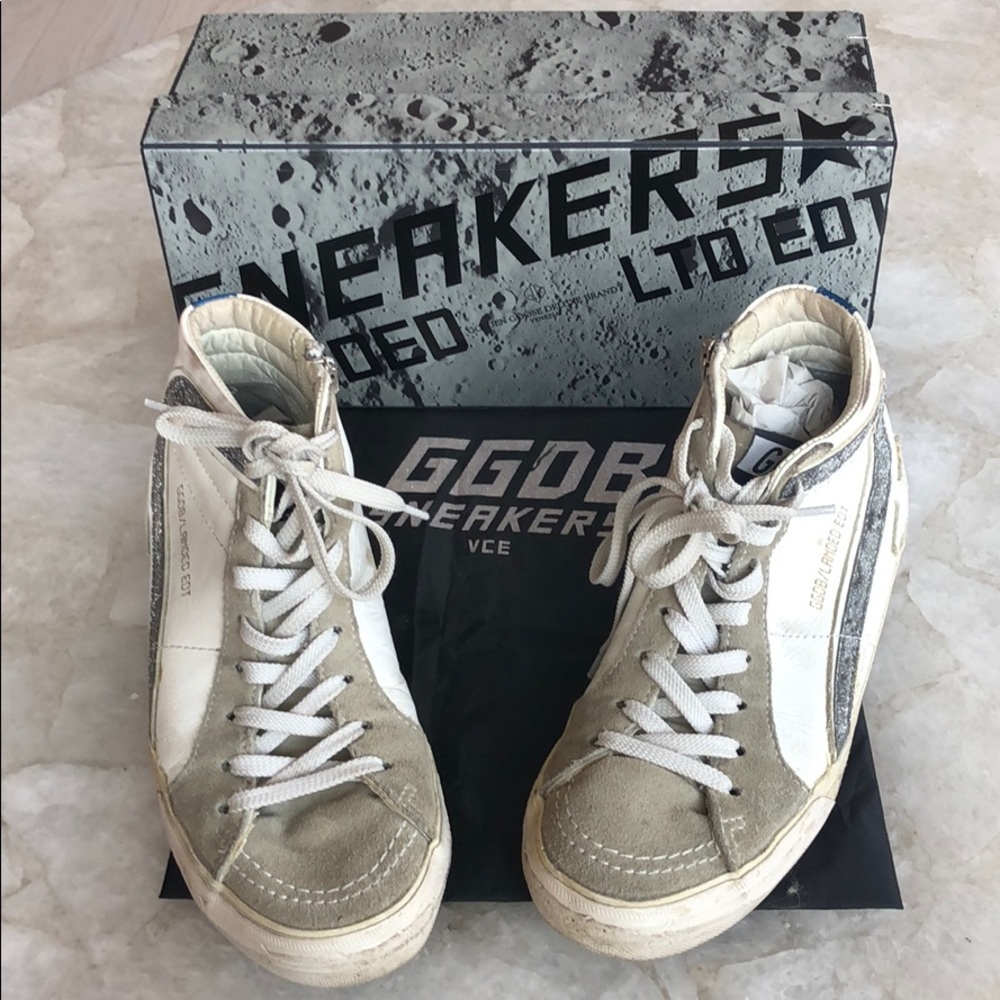 Sold 💕Golden Goose White Slide High-Top Sneakers - Picture 2 of 7